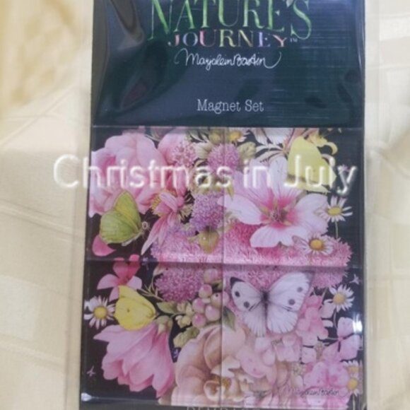 Marjolein Bastin Nature's Journey Floral on Black Flowers Magnet set of 4 - Picture 1 of 1